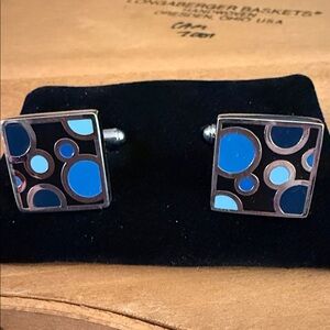 New Jewelry Mountain Men’s Silver/Blue/black 1/2” Cufflinks